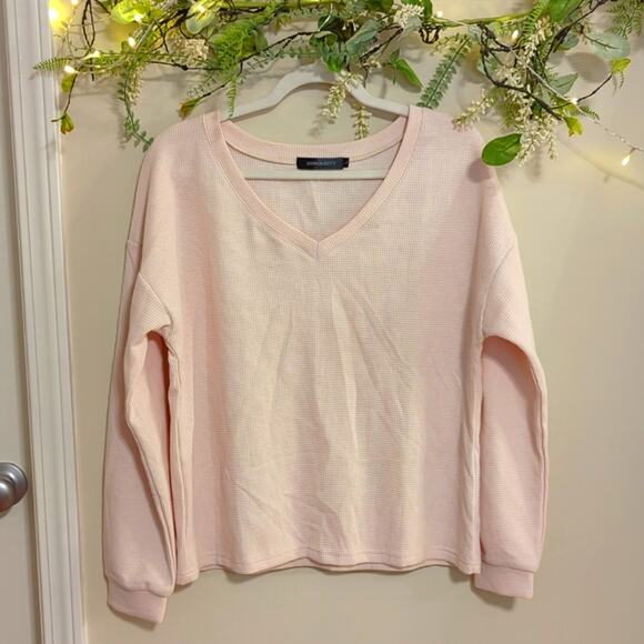 Merokeety Pink Waffle Knit V Neck Sweater Size Large - Picture 1 of 5